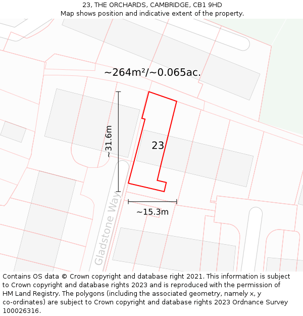 23, THE ORCHARDS, CAMBRIDGE, CB1 9HD: Plot and title map