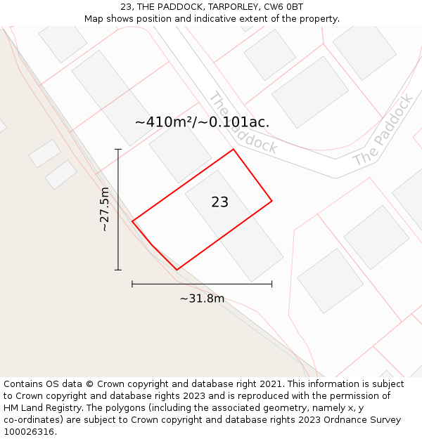 23, THE PADDOCK, TARPORLEY, CW6 0BT: Plot and title map