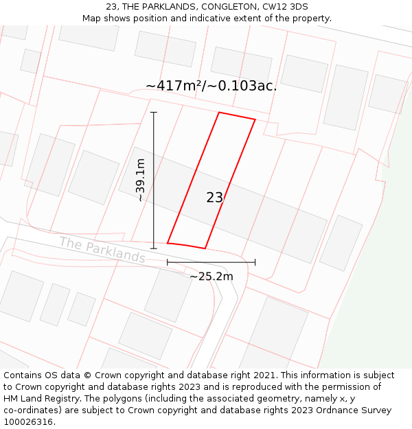 23, THE PARKLANDS, CONGLETON, CW12 3DS: Plot and title map