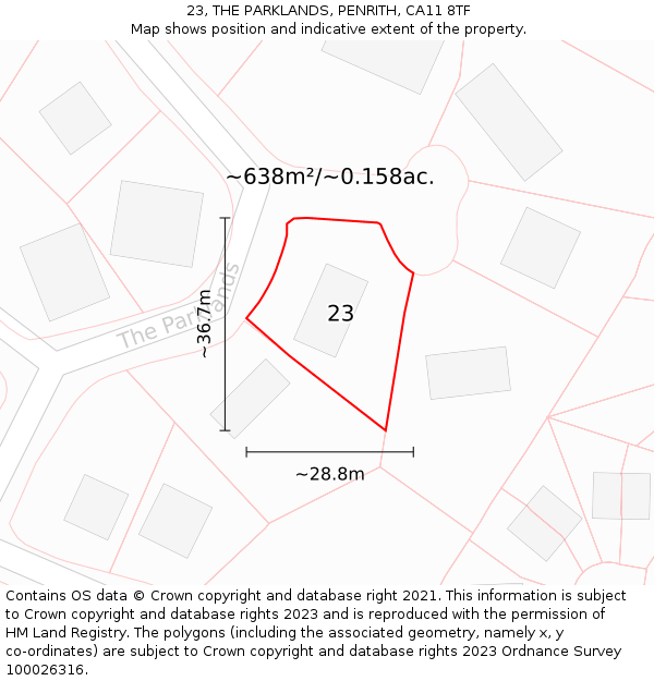 23, THE PARKLANDS, PENRITH, CA11 8TF: Plot and title map