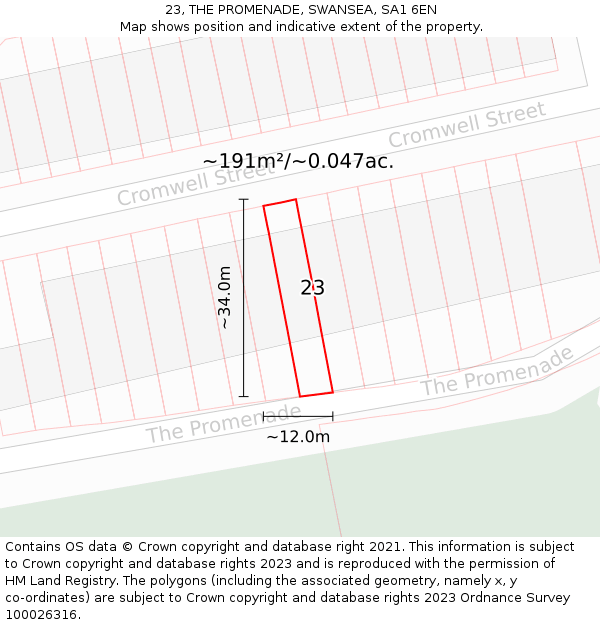 23, THE PROMENADE, SWANSEA, SA1 6EN: Plot and title map