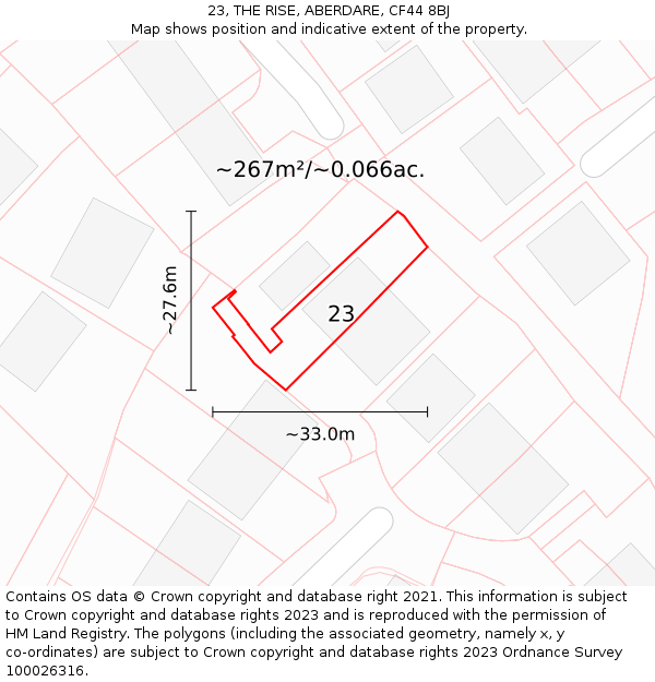 23, THE RISE, ABERDARE, CF44 8BJ: Plot and title map