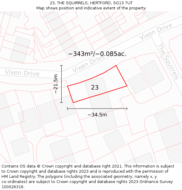 23, THE SQUIRRELS, HERTFORD, SG13 7UT: Plot and title map