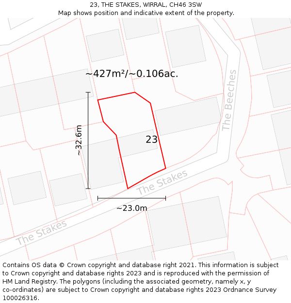 23, THE STAKES, WIRRAL, CH46 3SW: Plot and title map