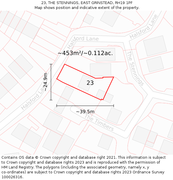 23, THE STENNINGS, EAST GRINSTEAD, RH19 1PF: Plot and title map