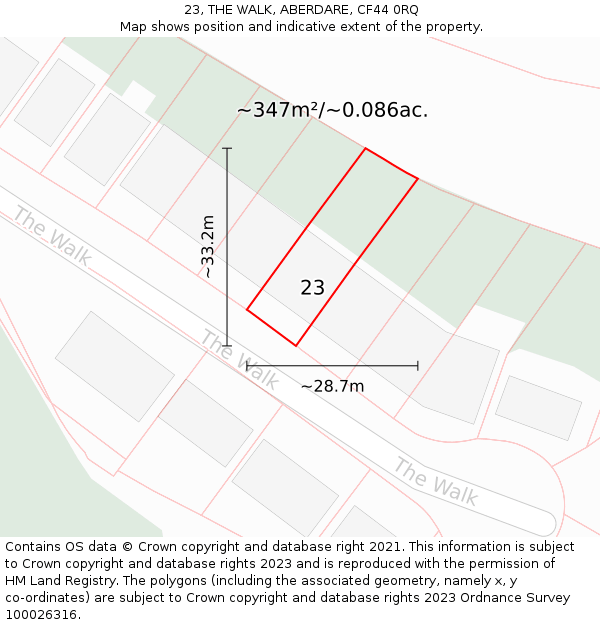 23, THE WALK, ABERDARE, CF44 0RQ: Plot and title map