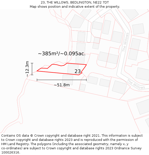 23, THE WILLOWS, BEDLINGTON, NE22 7DT: Plot and title map