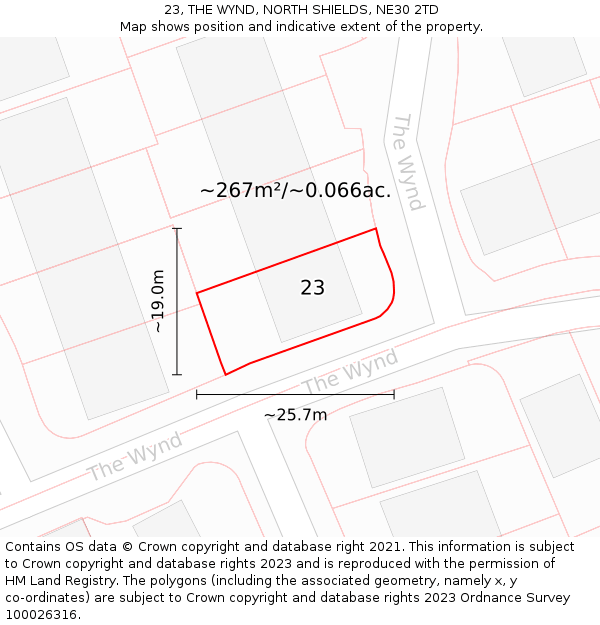 23, THE WYND, NORTH SHIELDS, NE30 2TD: Plot and title map