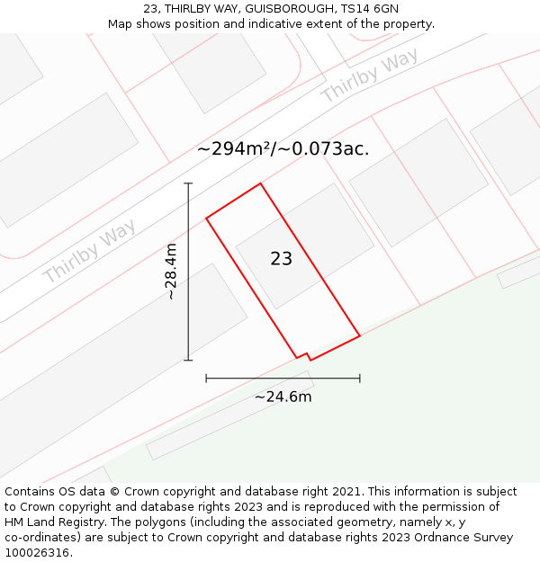 23, THIRLBY WAY, GUISBOROUGH, TS14 6GN: Plot and title map