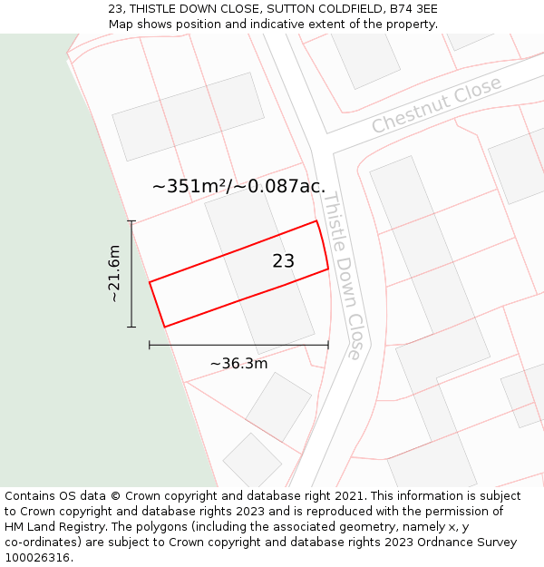 23, THISTLE DOWN CLOSE, SUTTON COLDFIELD, B74 3EE: Plot and title map