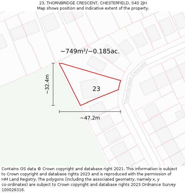 23, THORNBRIDGE CRESCENT, CHESTERFIELD, S40 2JH: Plot and title map