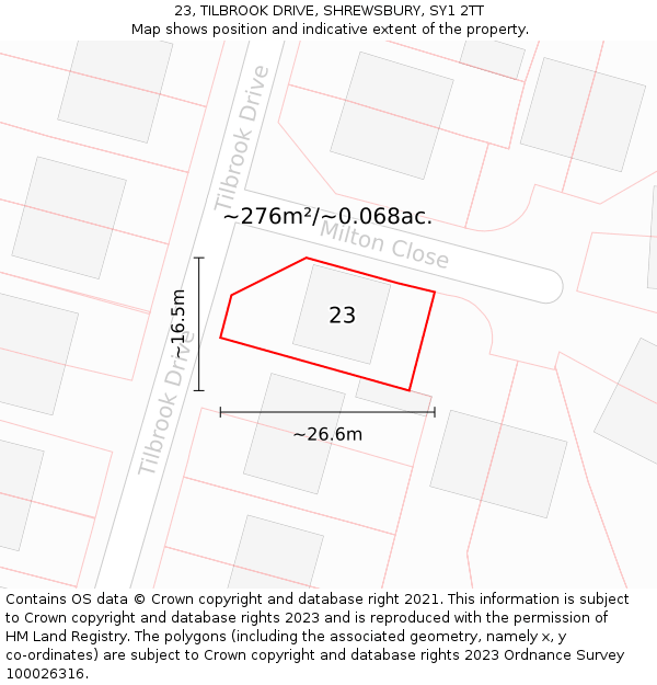 23, TILBROOK DRIVE, SHREWSBURY, SY1 2TT: Plot and title map