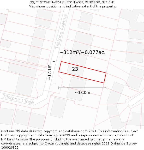 23, TILSTONE AVENUE, ETON WICK, WINDSOR, SL4 6NF: Plot and title map