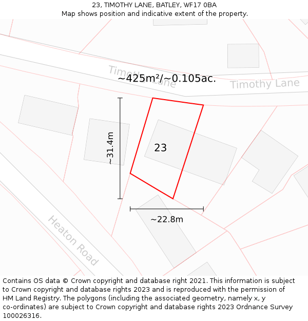 23, TIMOTHY LANE, BATLEY, WF17 0BA: Plot and title map