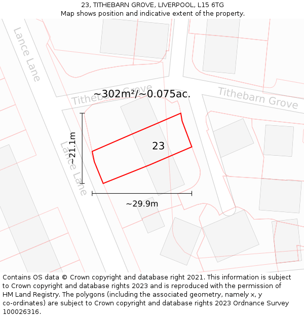 23, TITHEBARN GROVE, LIVERPOOL, L15 6TG: Plot and title map