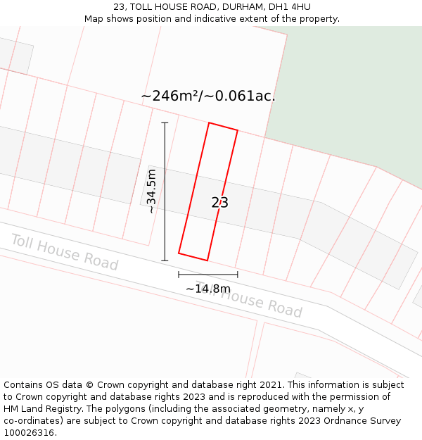 23, TOLL HOUSE ROAD, DURHAM, DH1 4HU: Plot and title map