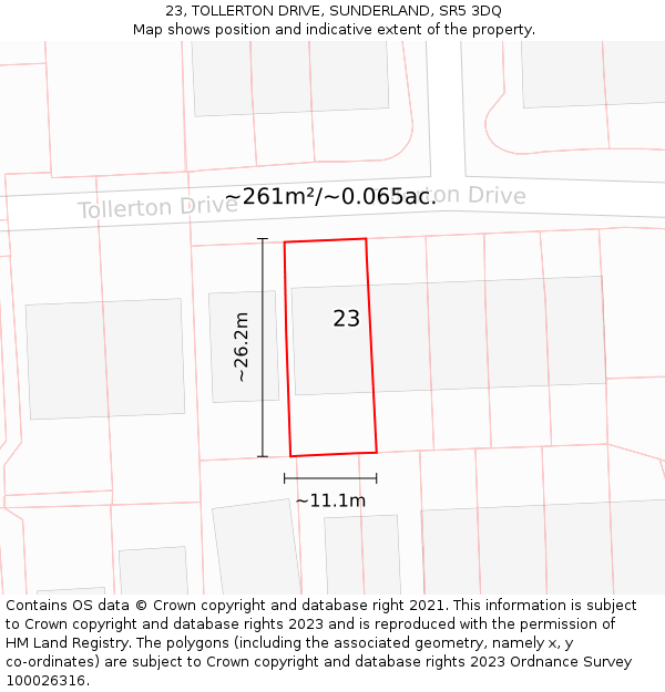 23, TOLLERTON DRIVE, SUNDERLAND, SR5 3DQ: Plot and title map