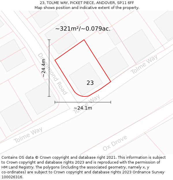 23, TOLME WAY, PICKET PIECE, ANDOVER, SP11 6FF: Plot and title map