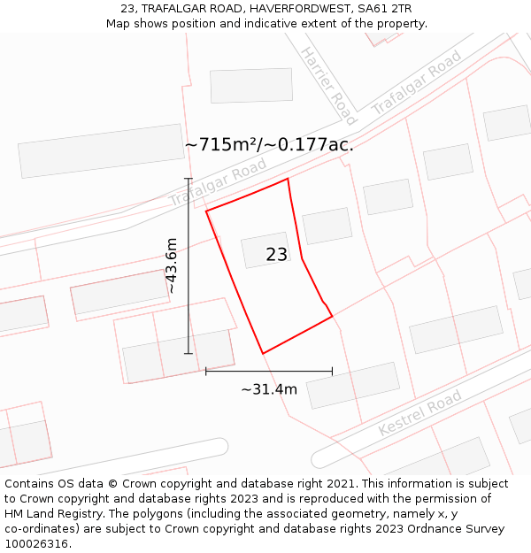 23, TRAFALGAR ROAD, HAVERFORDWEST, SA61 2TR: Plot and title map