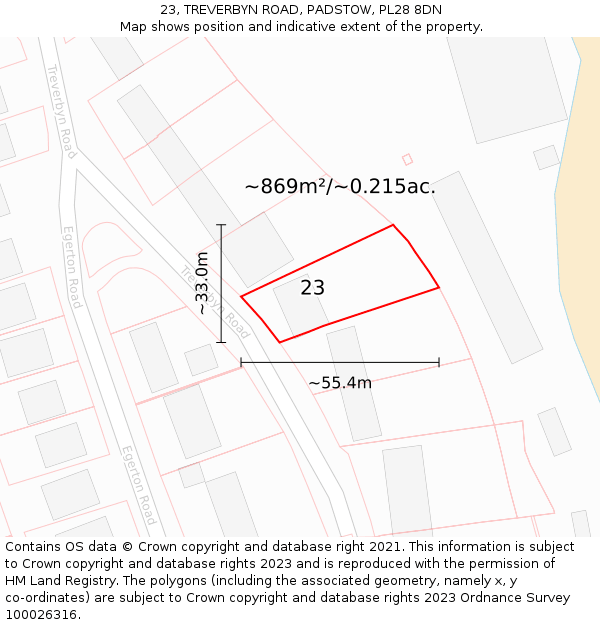 23, TREVERBYN ROAD, PADSTOW, PL28 8DN: Plot and title map