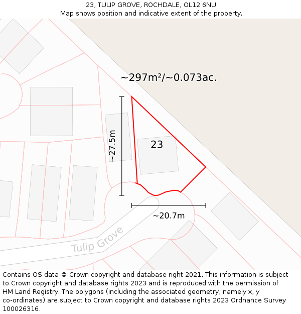 23, TULIP GROVE, ROCHDALE, OL12 6NU: Plot and title map