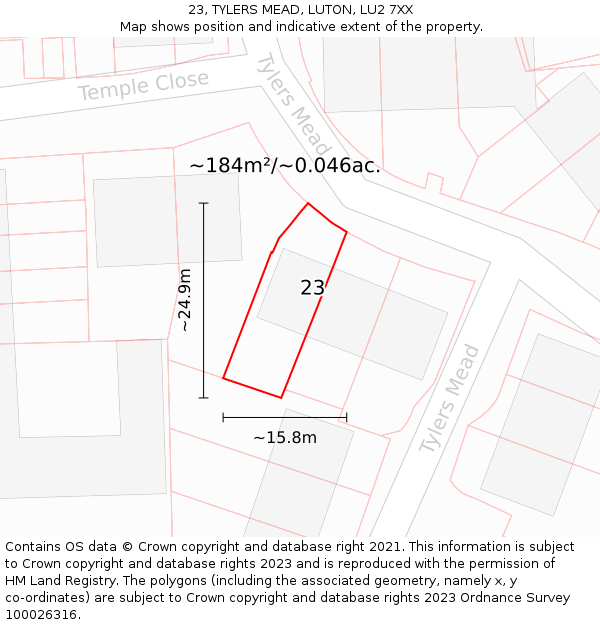 23, TYLERS MEAD, LUTON, LU2 7XX: Plot and title map