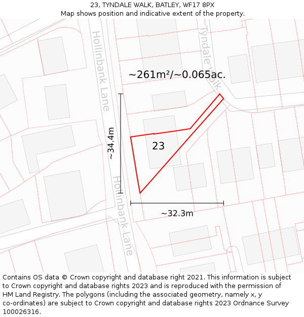 23, TYNDALE WALK, BATLEY, WF17 8PX: Plot and title map