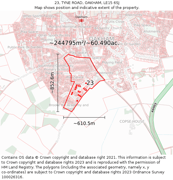 23, TYNE ROAD, OAKHAM, LE15 6SJ: Plot and title map