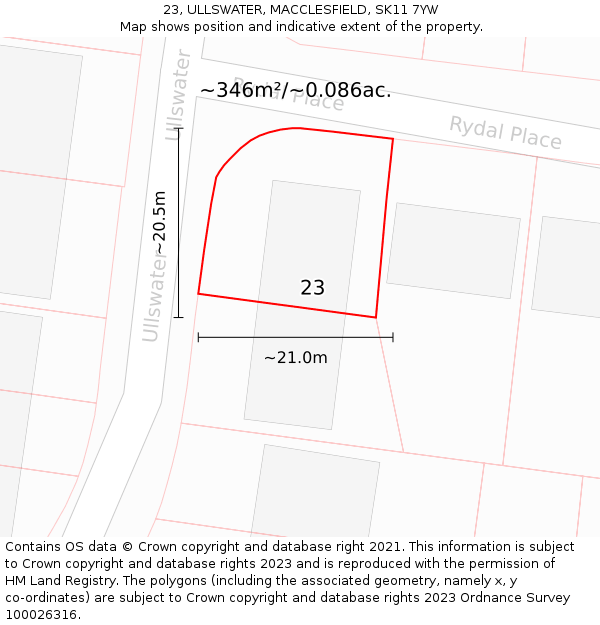 23, ULLSWATER, MACCLESFIELD, SK11 7YW: Plot and title map