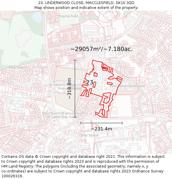 23, UNDERWOOD CLOSE, MACCLESFIELD, SK10 3QD: Plot and title map