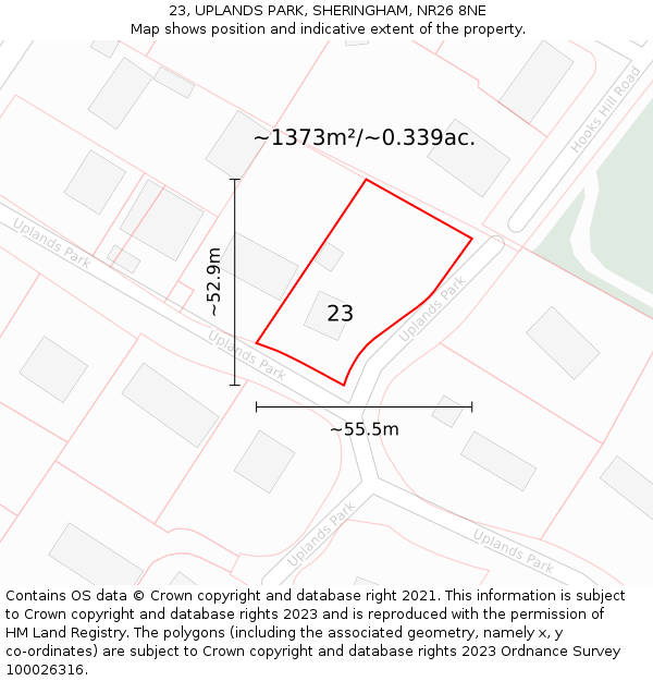 23, UPLANDS PARK, SHERINGHAM, NR26 8NE: Plot and title map