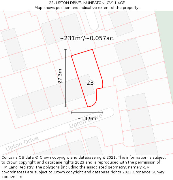 23, UPTON DRIVE, NUNEATON, CV11 4GF: Plot and title map