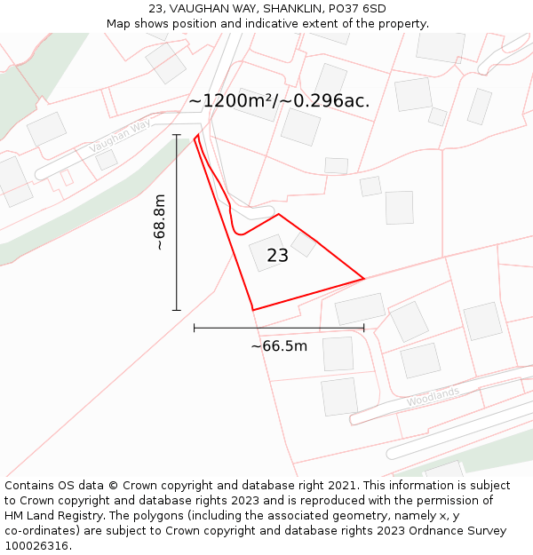 23, VAUGHAN WAY, SHANKLIN, PO37 6SD: Plot and title map