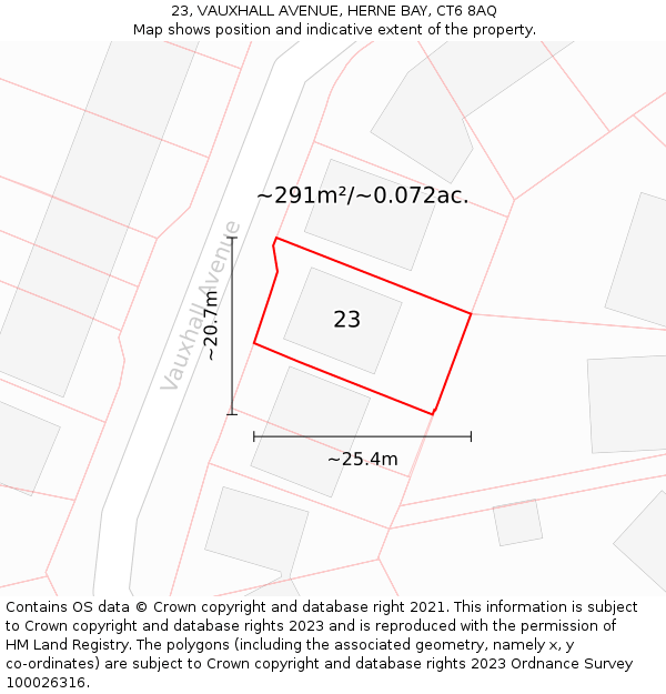 23, VAUXHALL AVENUE, HERNE BAY, CT6 8AQ: Plot and title map