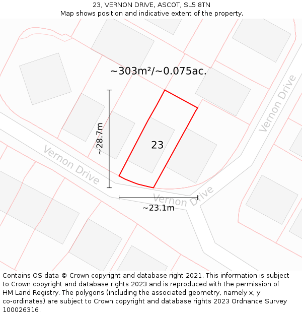 23, VERNON DRIVE, ASCOT, SL5 8TN: Plot and title map