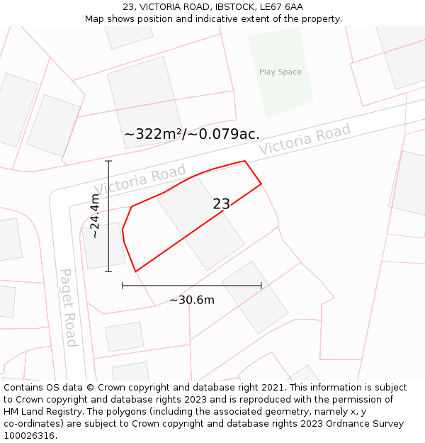 23, VICTORIA ROAD, IBSTOCK, LE67 6AA: Plot and title map