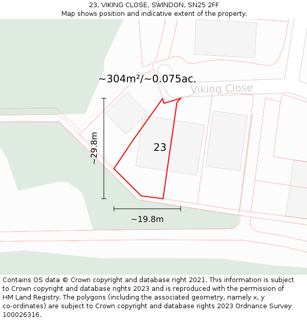 23, VIKING CLOSE, SWINDON, SN25 2FF: Plot and title map