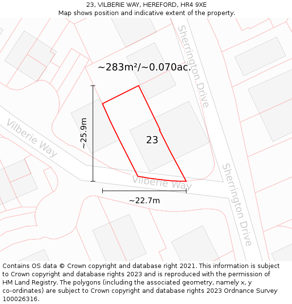 23, VILBERIE WAY, HEREFORD, HR4 9XE: Plot and title map