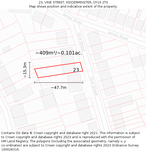 23, VINE STREET, KIDDERMINSTER, DY10 2TS: Plot and title map