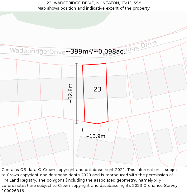 23, WADEBRIDGE DRIVE, NUNEATON, CV11 6SY: Plot and title map