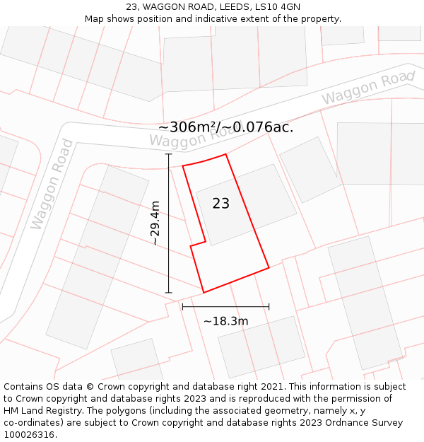 23, WAGGON ROAD, LEEDS, LS10 4GN: Plot and title map