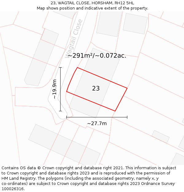 23, WAGTAIL CLOSE, HORSHAM, RH12 5HL: Plot and title map