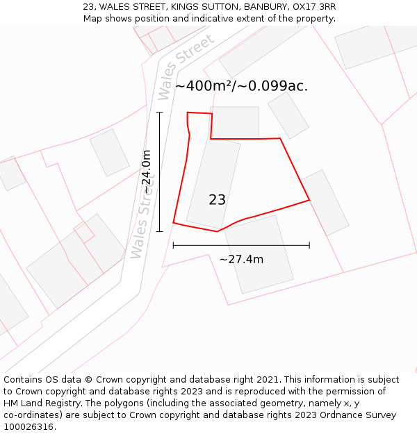 23, WALES STREET, KINGS SUTTON, BANBURY, OX17 3RR: Plot and title map