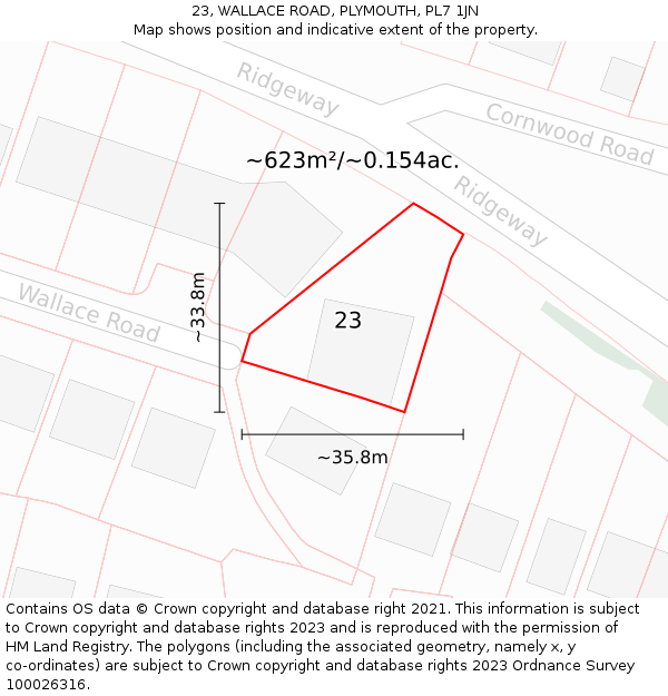 23, WALLACE ROAD, PLYMOUTH, PL7 1JN: Plot and title map