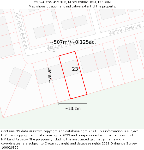 23, WALTON AVENUE, MIDDLESBROUGH, TS5 7RN: Plot and title map