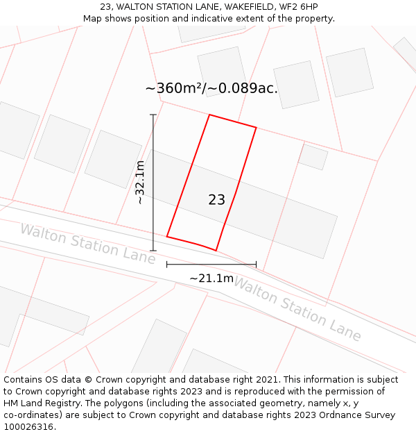 23, WALTON STATION LANE, WAKEFIELD, WF2 6HP: Plot and title map