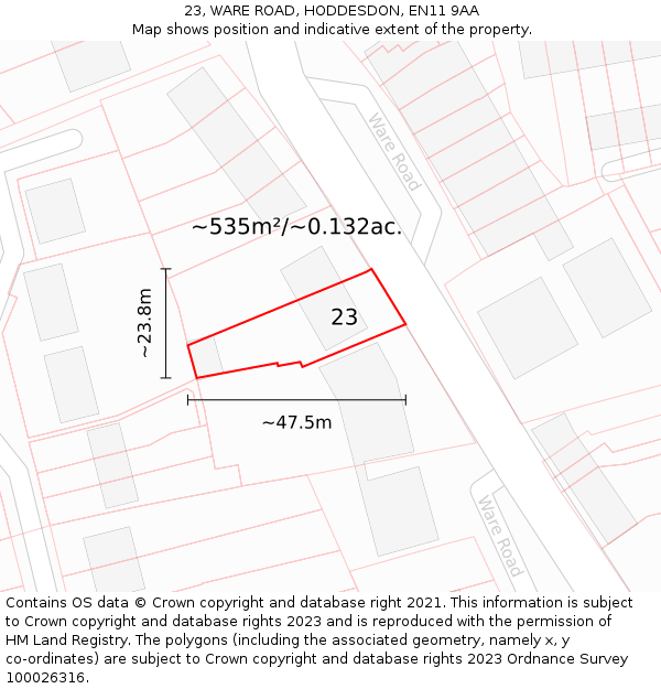 23, WARE ROAD, HODDESDON, EN11 9AA: Plot and title map