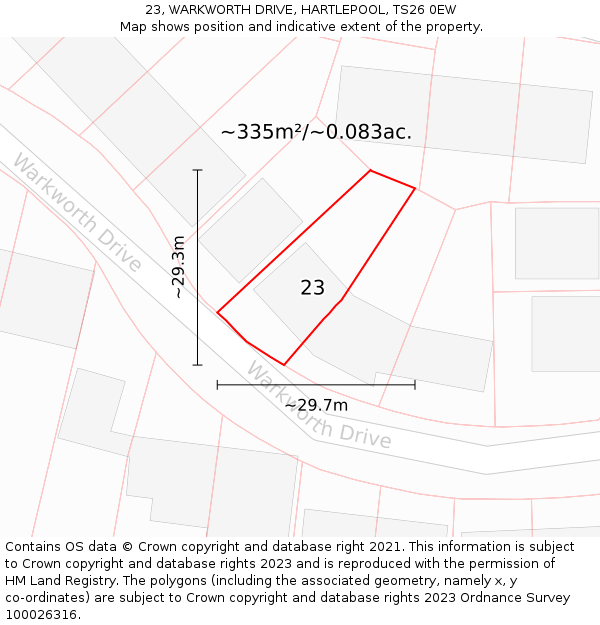 23, WARKWORTH DRIVE, HARTLEPOOL, TS26 0EW: Plot and title map