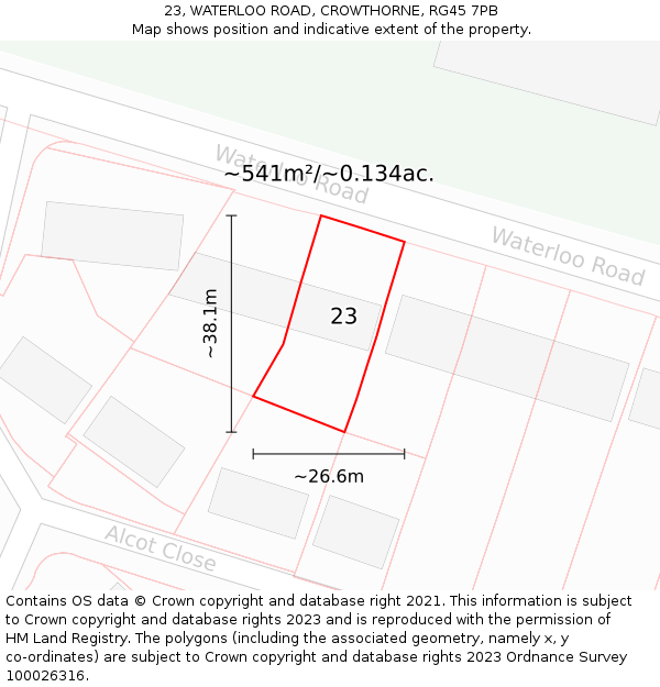 23, WATERLOO ROAD, CROWTHORNE, RG45 7PB: Plot and title map