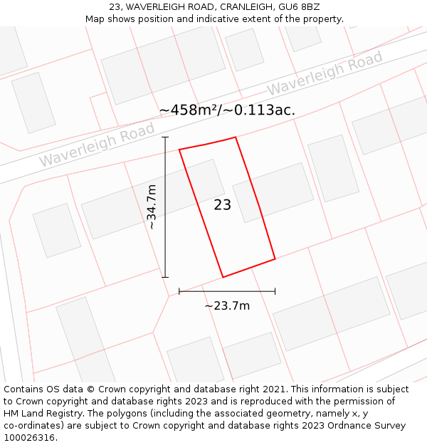 23, WAVERLEIGH ROAD, CRANLEIGH, GU6 8BZ: Plot and title map